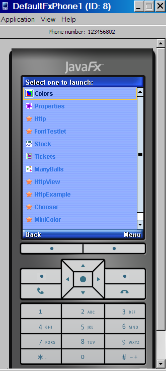 Screengrab of mobile phone emulator