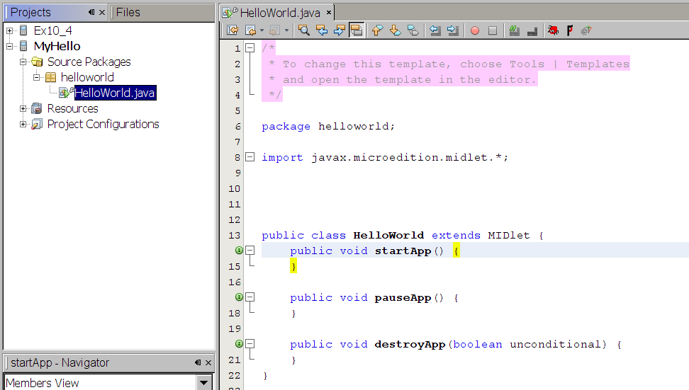Screengrab of NetBeans New MIDlet window