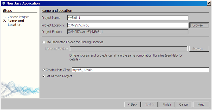 Screengrab of the New Java Application window