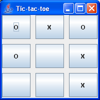 This figure is composed of nine square buttons arranged in a square formation. Each button has either no label, the label X or the label O.