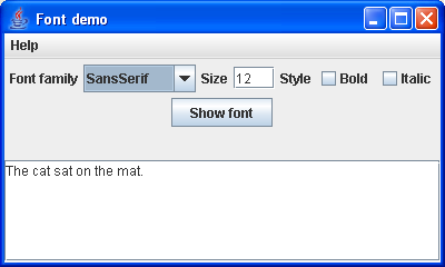 The figure displays a rectangle which has a large area to display text, and various buttons and labels to control the way the text is displayed.
The figure is described in detail in the main text where it decribes the interface, immediately below the figure.