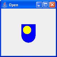 A drawing of the OU logo with the 'O' coloured yellow and the 'U' coloured blue